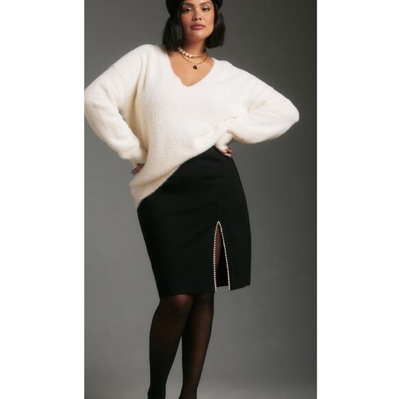 Anthropologie Oversized‎ Deep V-Neck Eyelash Tunic Ivory Sweater Size Large - Picture 5 of 11